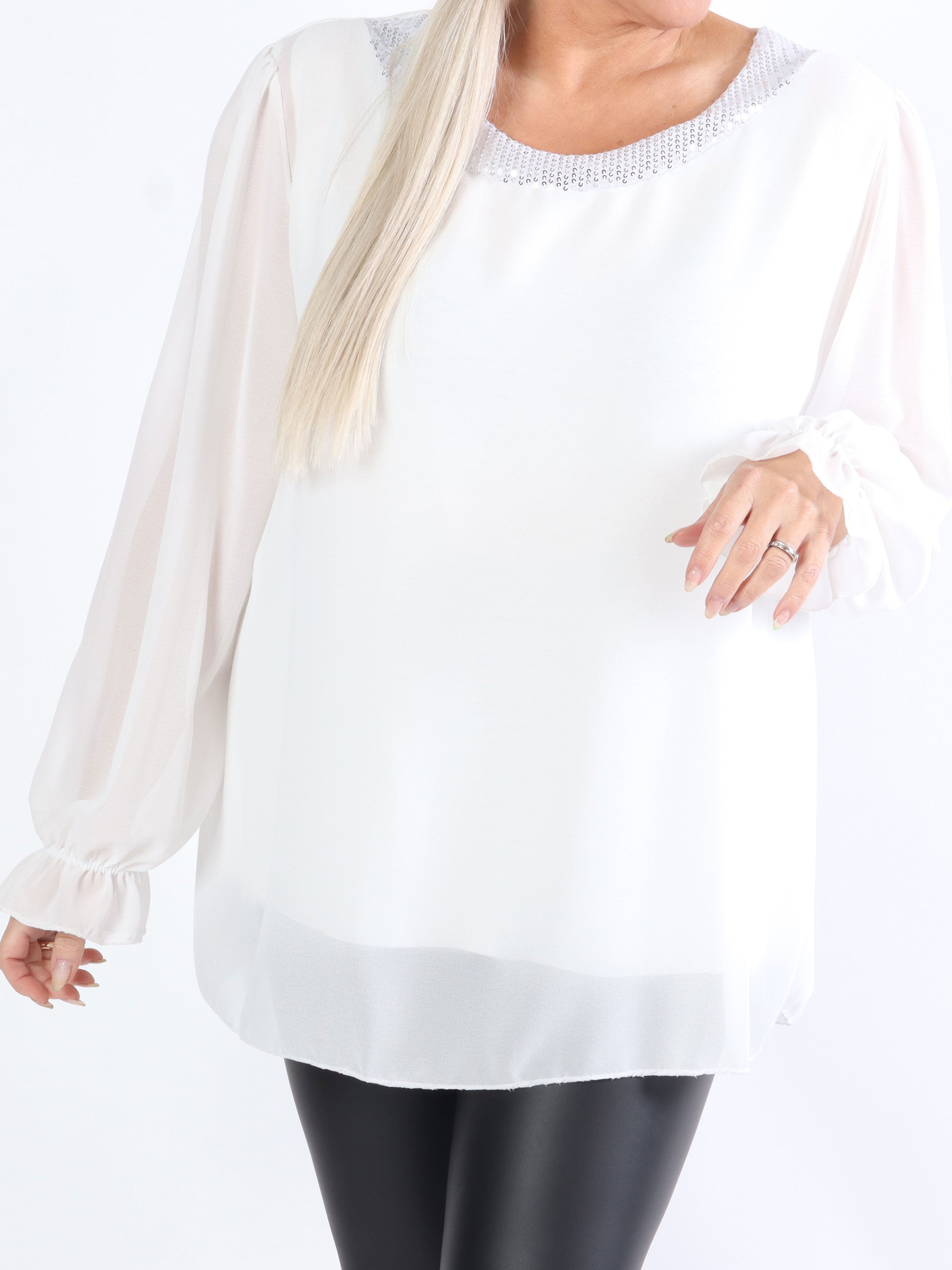 Nellike - Plus size tunika i chiffong med paljetter